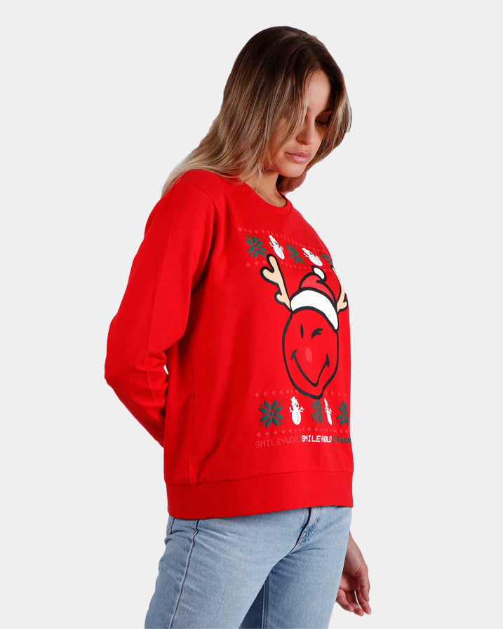 Sudadera Navideña Smile Mujer Roja