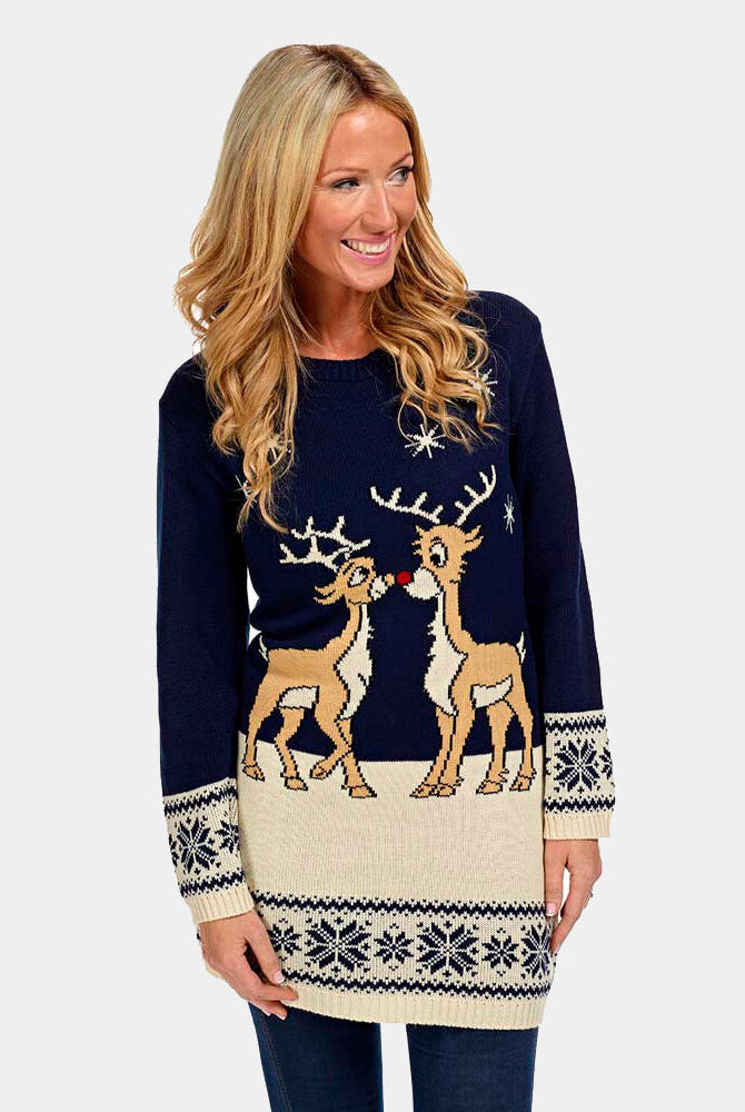 Vestido mujer Navideña Azul con Renos Bebé