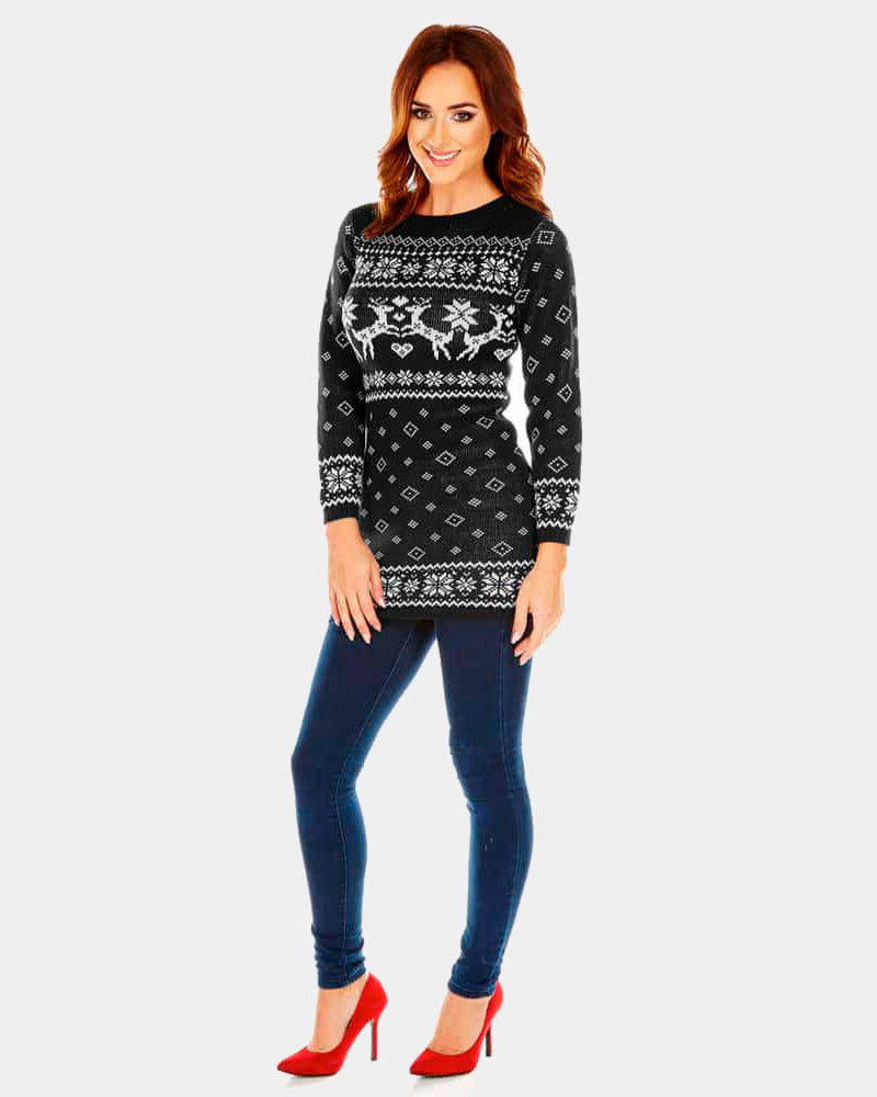 Vestido mujer Navideña Negro con Renos