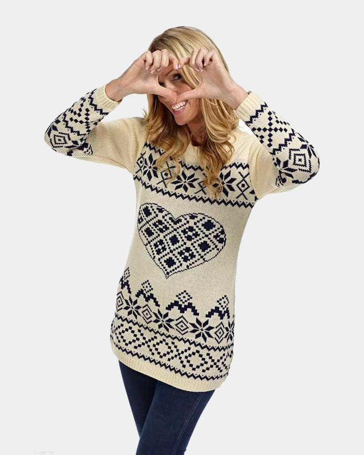 Vestido Navideña Mujer Beige Corazón