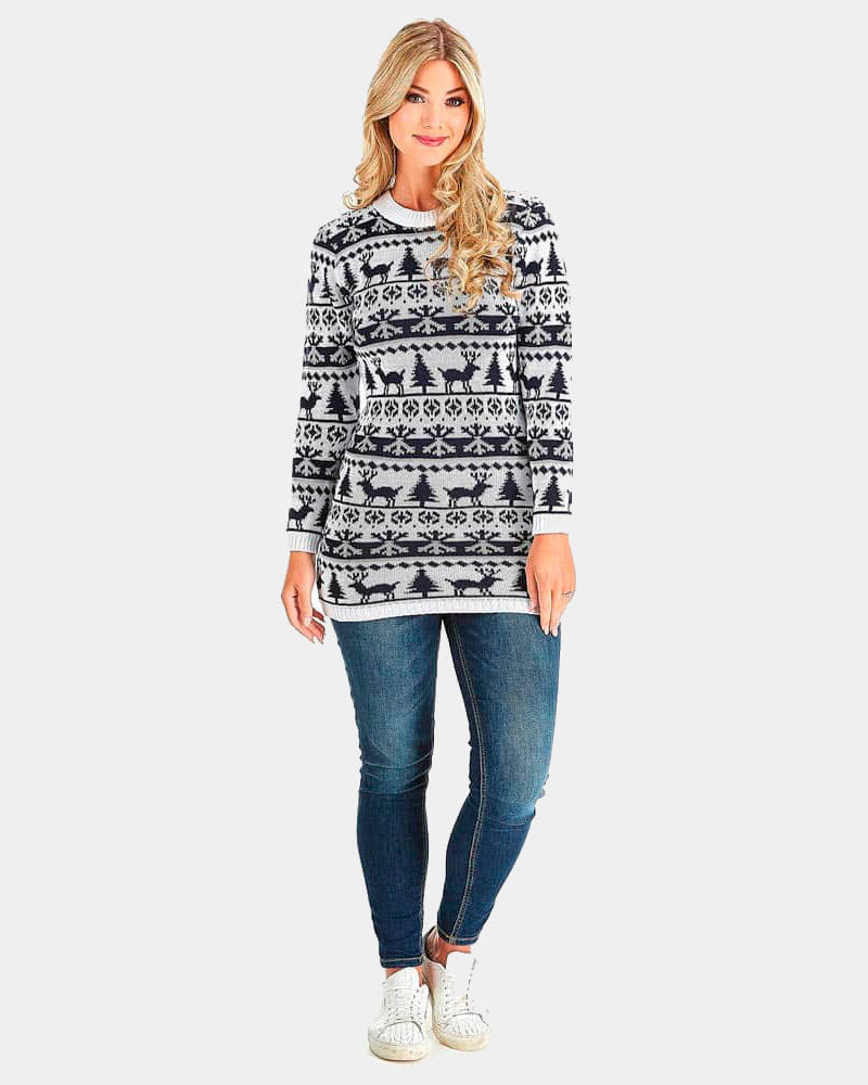 Vestido Navideña Renos, mujer Árboles y Nieve