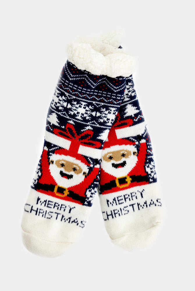 Calcetas Navideñas Afelpadas Papá Noel con Regalo