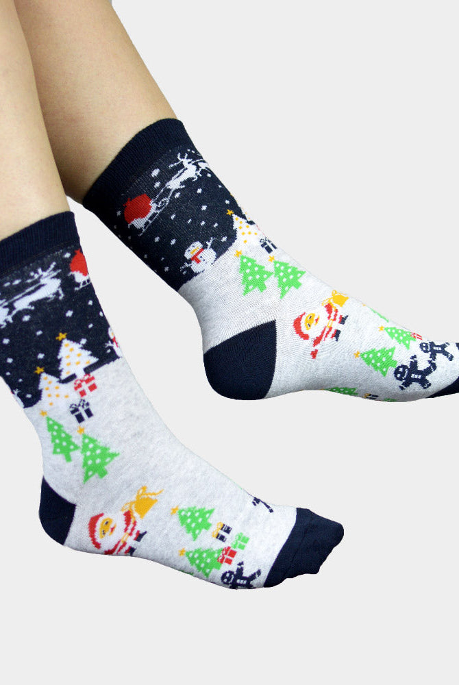 Calcetines Navideñas con Muñeco de Nieve y Árboles Navideñas