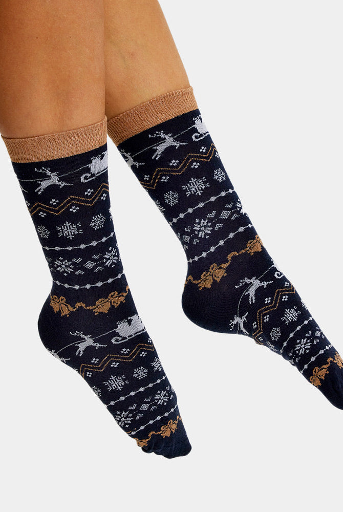 Calcetines Navideñas Unisex Azules con Cenefas Mujer y Hombre