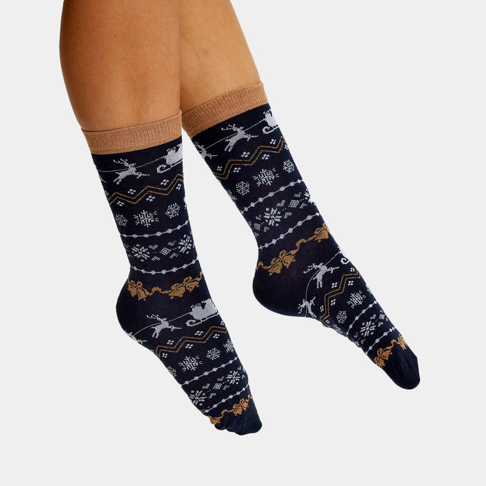 Calcetines Navideñas Unisex Azules con Cenefas Mujer y Hombre