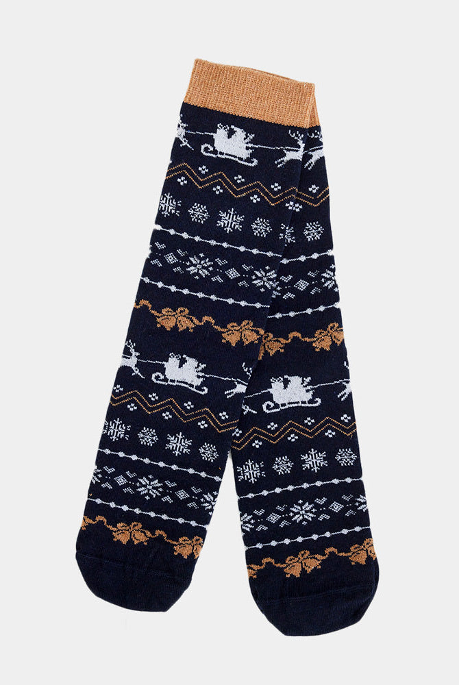 Calcetines Navideñas Unisex Azules con Cenefas