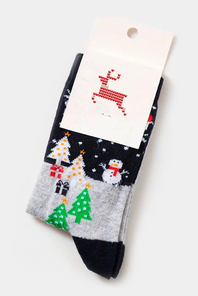Calcetines Navideñas Unisex con Muñeco de Nieve y Árboles Navideñas
