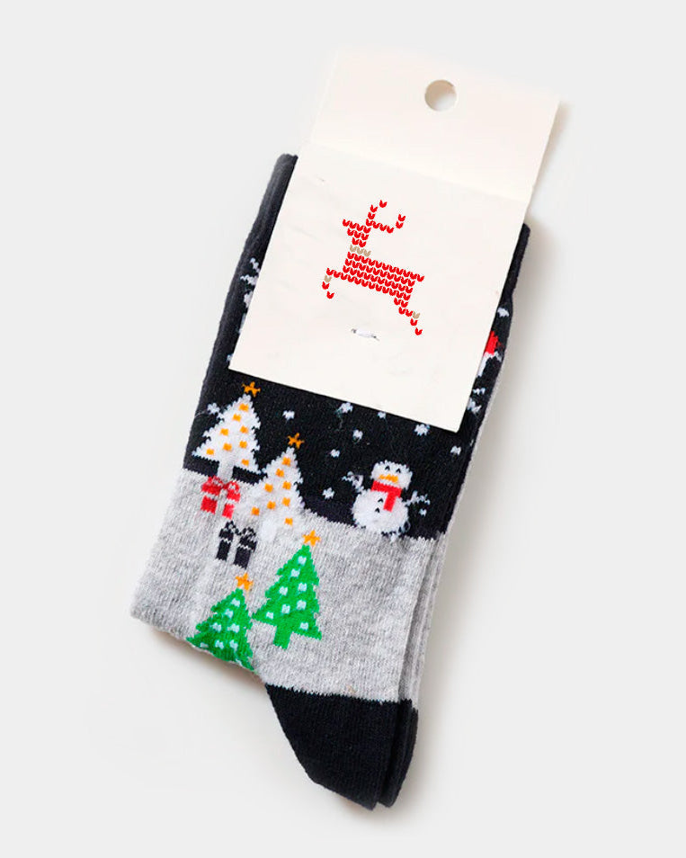 Calcetines Navideñas Unisex con Muñeco de Nieve y Árboles Navideñas