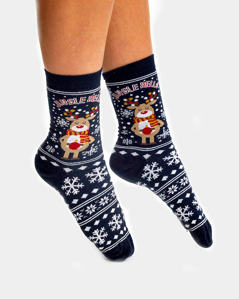 Calcetines Navideñas Unisex con Reno y Nieve Mujer y hombre