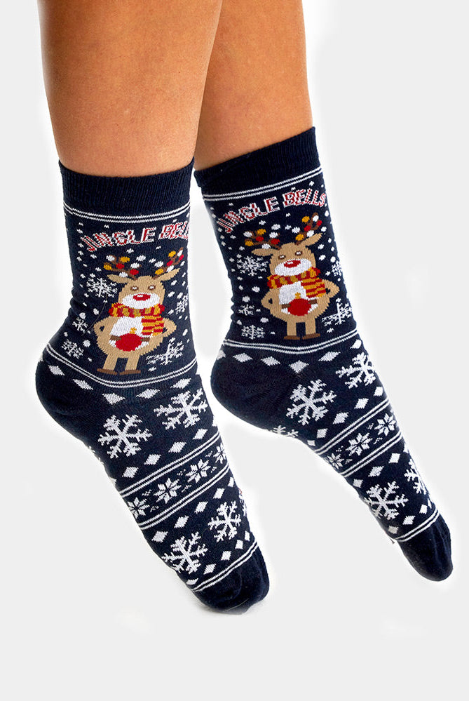 Calcetines Navideñas Unisex con Reno y Nieve Mujer y hombre