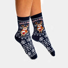 Calcetines Navideñas Unisex con Reno y Nieve Mujer y hombre