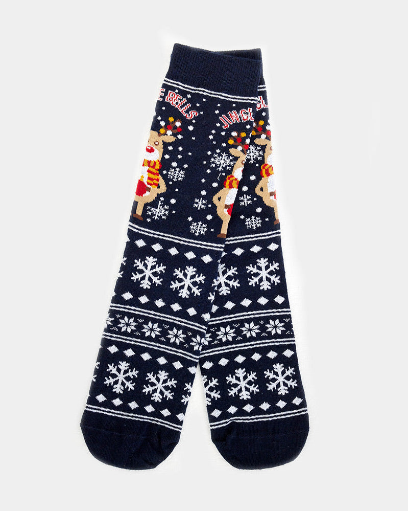 Calcetines Navideñas Unisex con Reno y Nieve