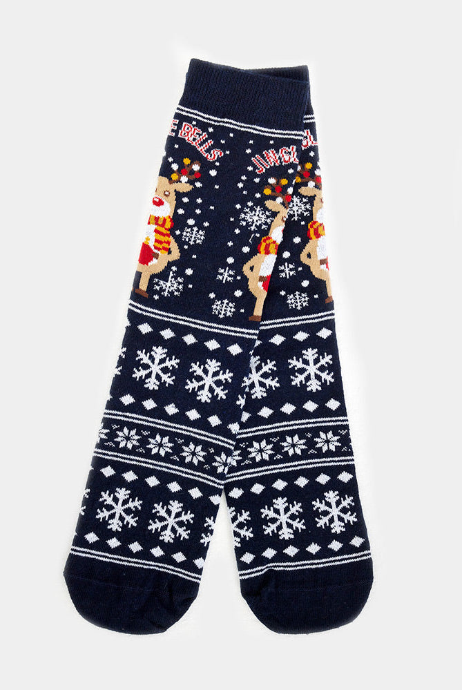 Calcetines Navideñas Unisex con Reno y Nieve