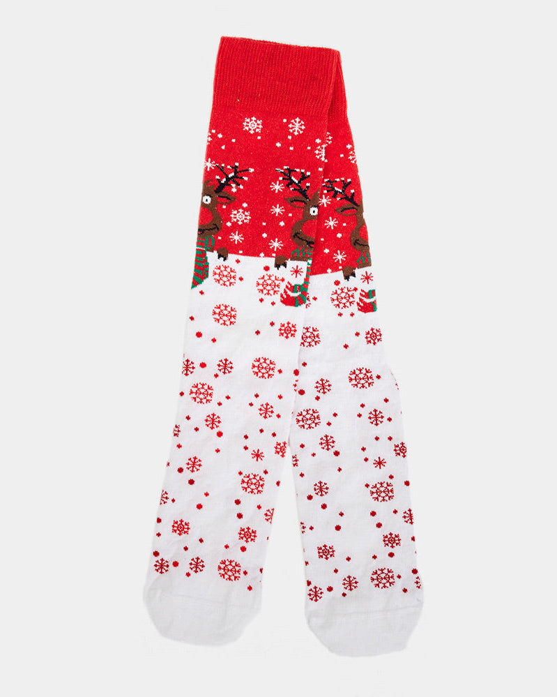 Calcetines Navideñas Unisex Rojos Reno con BufandaCalcetines Navideñas Unisex Rojos Reno con Bufanda