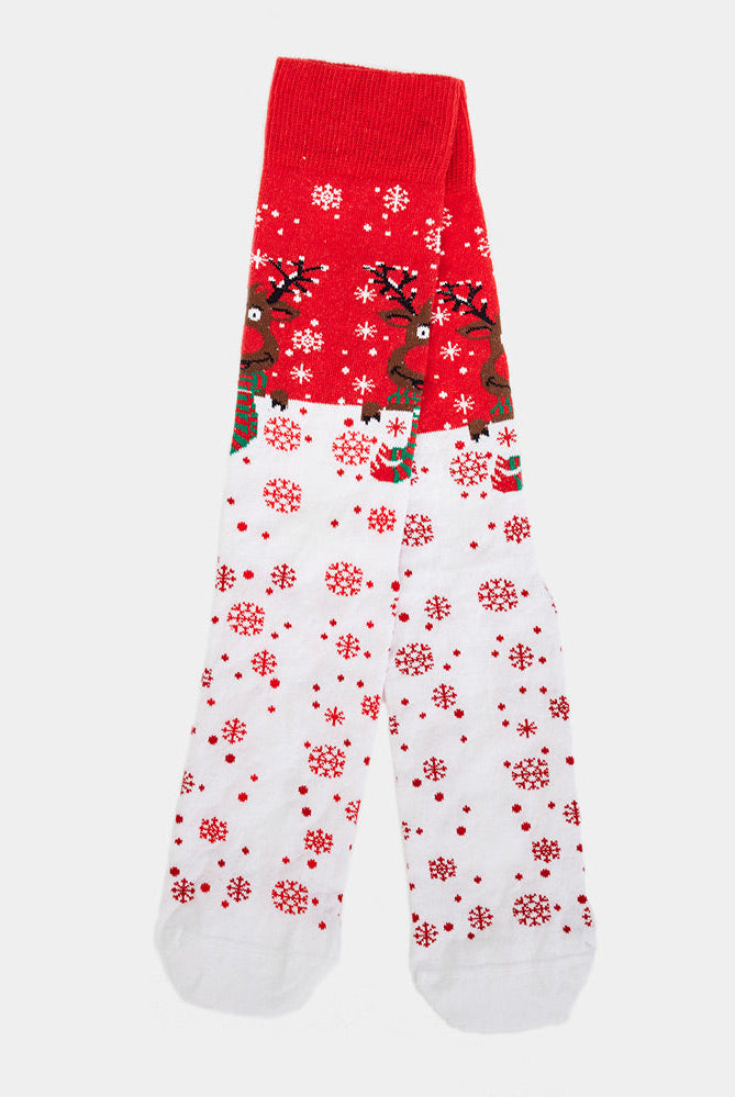 Calcetines Navideñas Unisex Rojos Reno con BufandaCalcetines Navideñas Unisex Rojos Reno con Bufanda