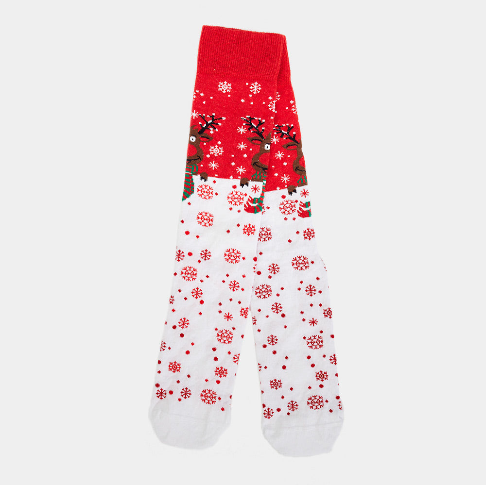 Calcetines Navideñas Unisex Rojos Reno con BufandaCalcetines Navideñas Unisex Rojos Reno con Bufanda