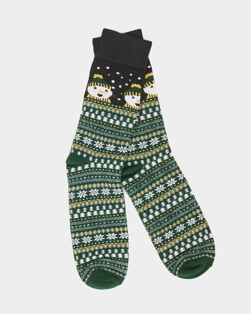 Calcetines Navideñas Unisex Verdes con Muñeco de Nieve