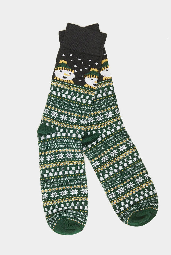 Calcetines Navideñas Unisex Verdes con Muñeco de Nieve