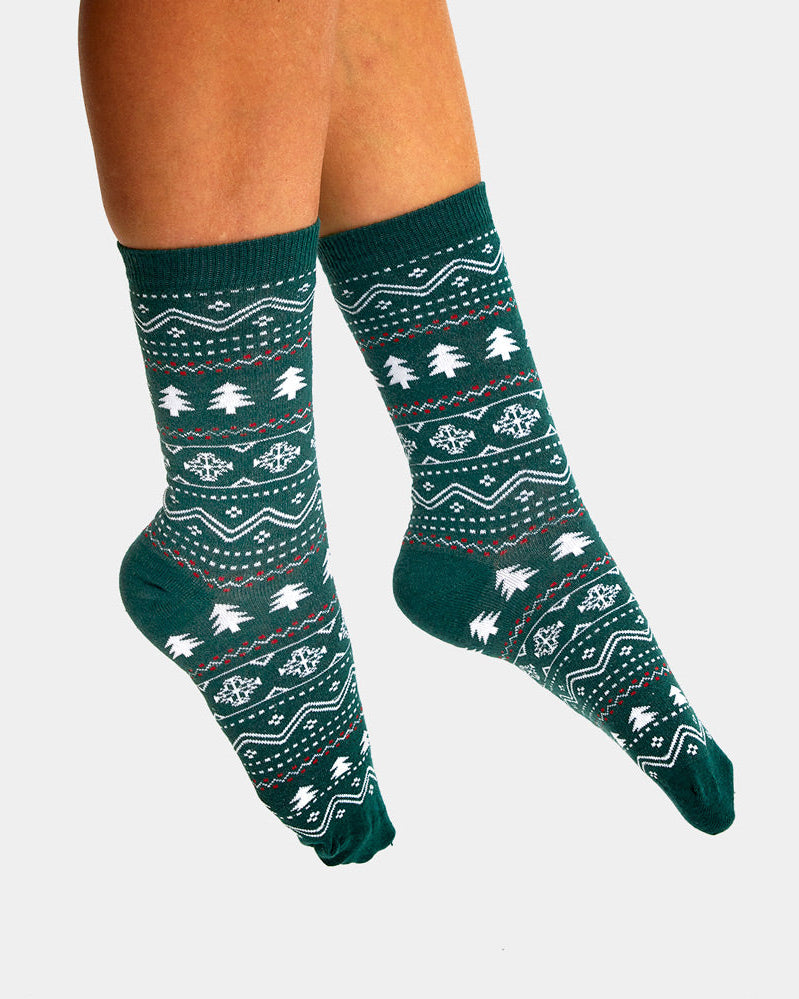 Calcetines Navideñas Unisex Verdes Cenefas Mujer y Hombre