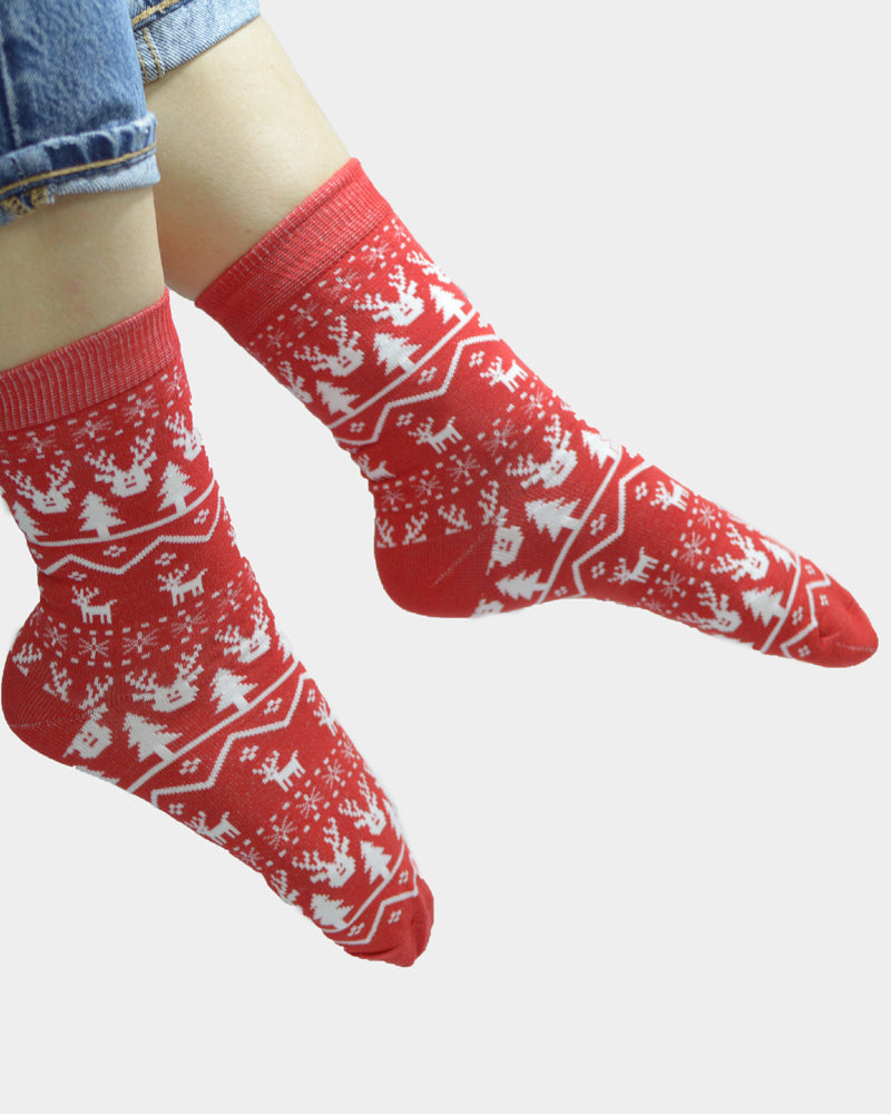 Calcetines Navideñas Rojo Unisex Renos