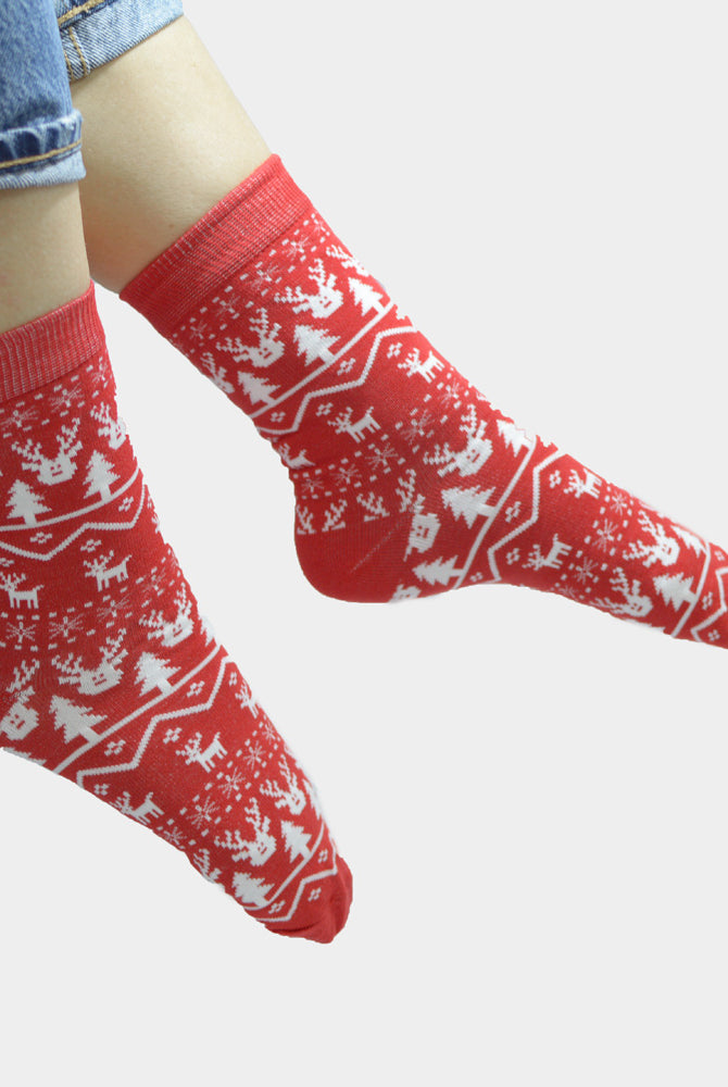 Calcetines Navideñas Rojo Unisex Renos