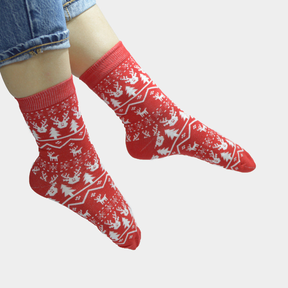 Calcetines Navideñas Rojo Unisex Renos