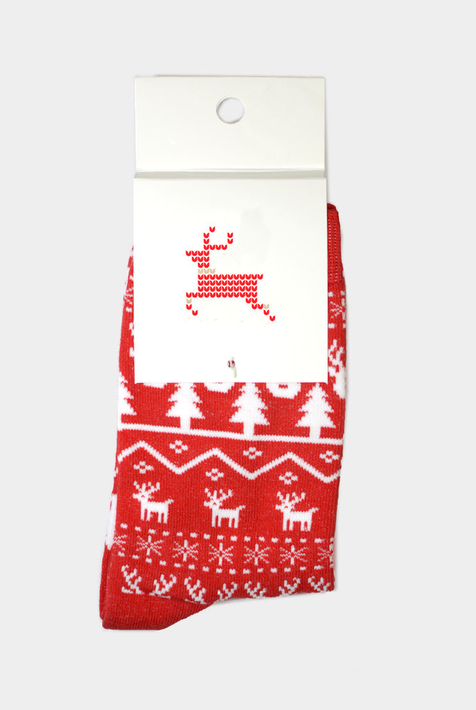 Calcetines Navideñas Unisex Renos Rojo