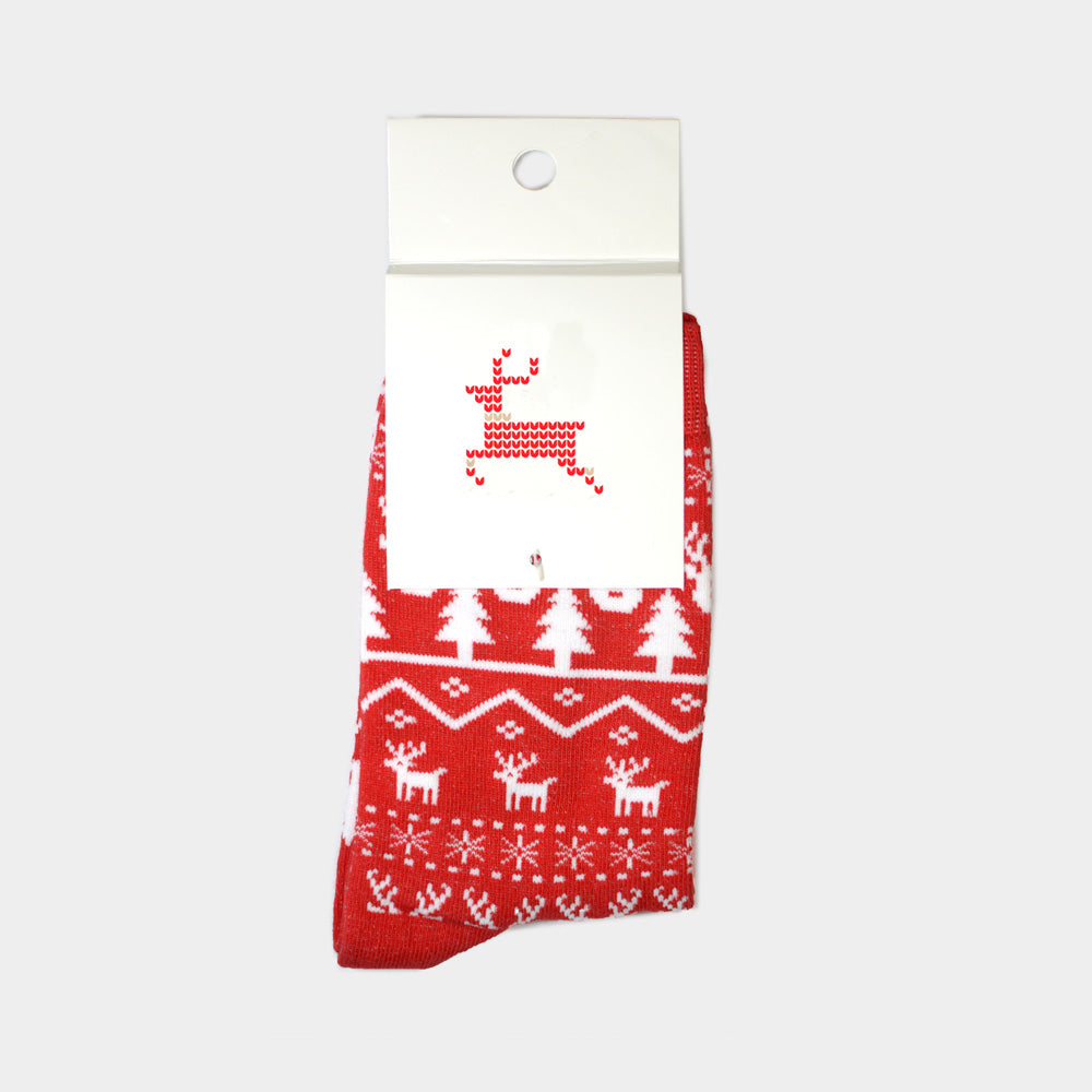 Calcetines Navideñas Unisex Renos Rojo