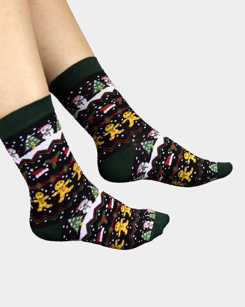 Calcetines Navideñas Unisex Verdes con Gingerbread Mujer