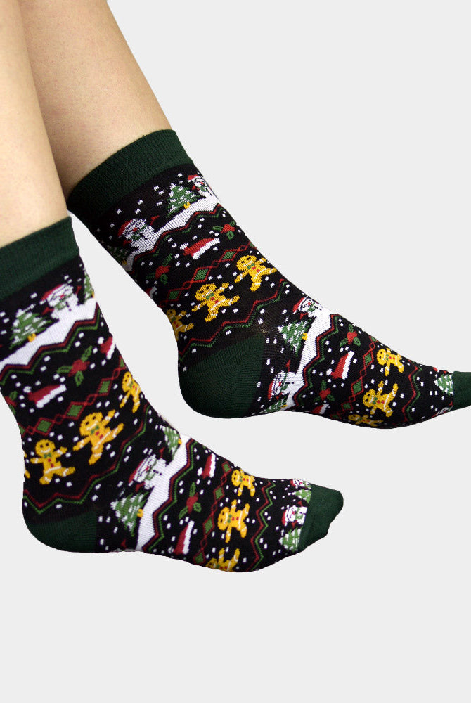Calcetines Navideñas Unisex Verdes con Gingerbread Mujer