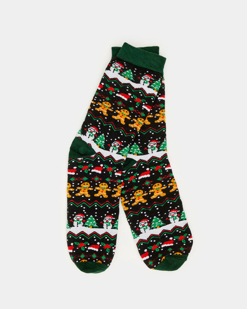 Calcetines Navideñas Unisex Verdes con Gingerbread