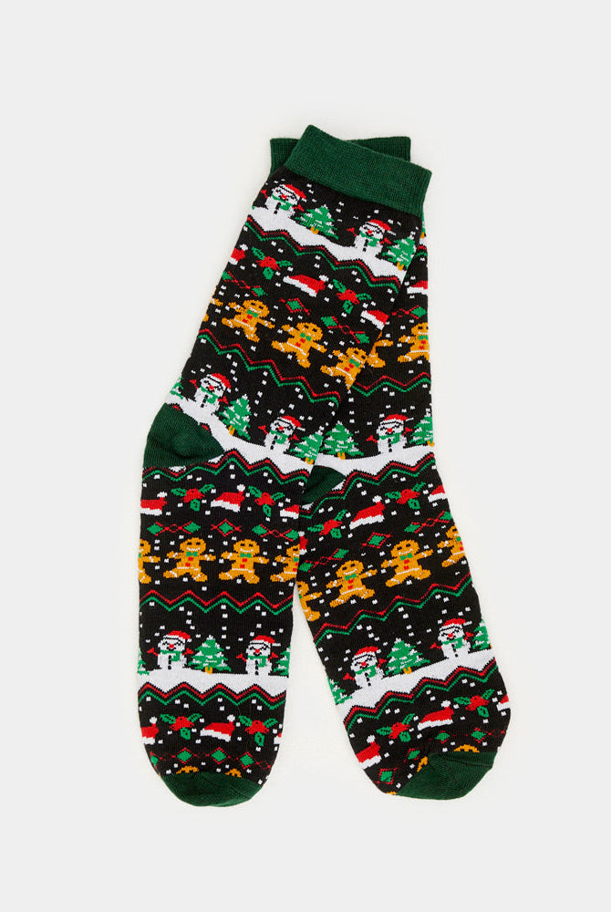 Calcetines Navideñas Unisex Verdes con Gingerbread