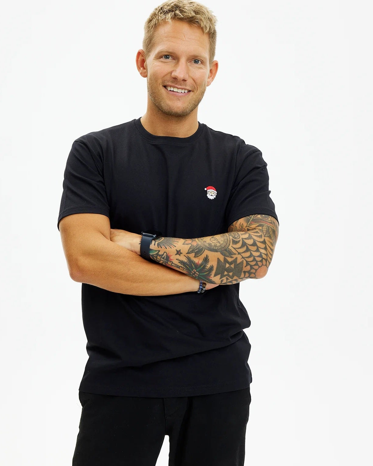 playera de Navidad para Hombre y Mujer Negra Santa