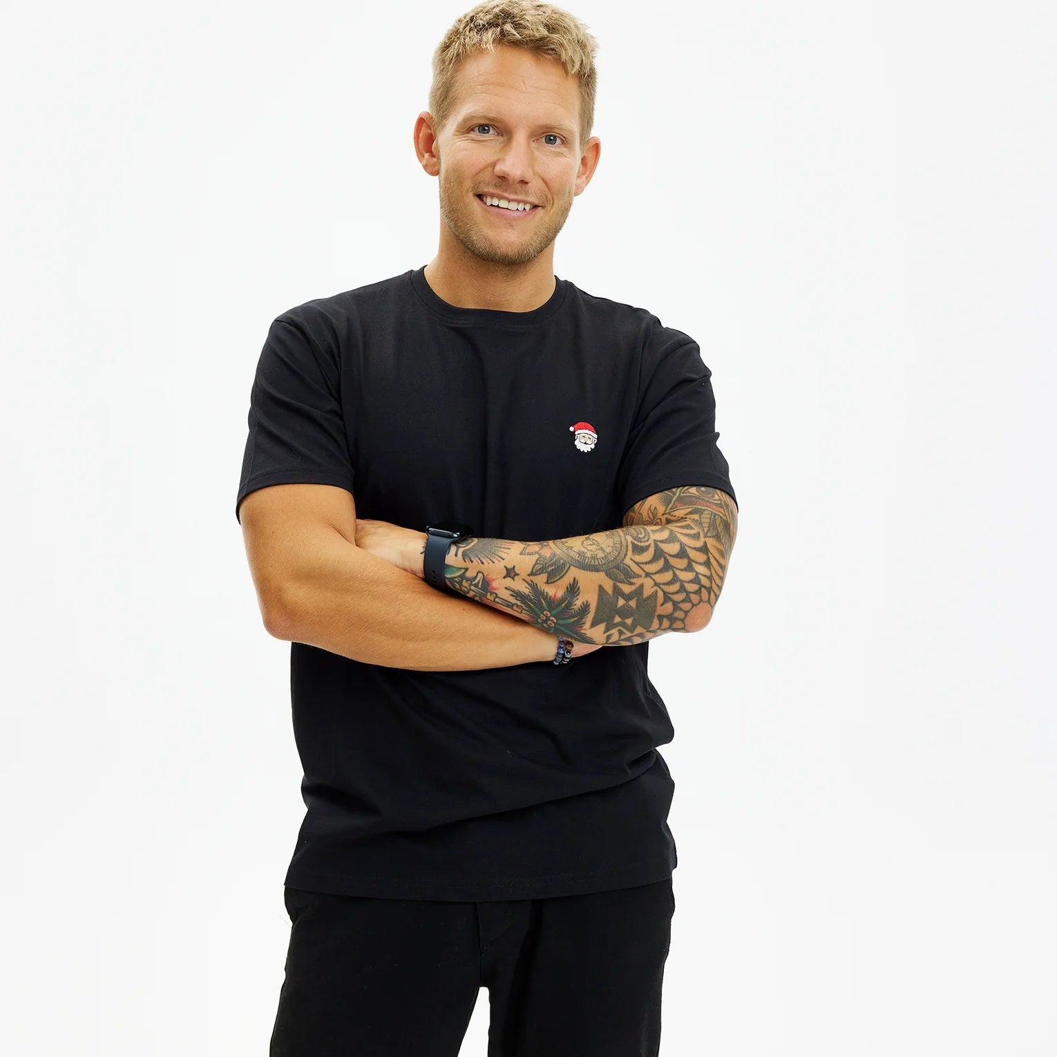 playera de Navidad para Hombre y Mujer Negra Santa