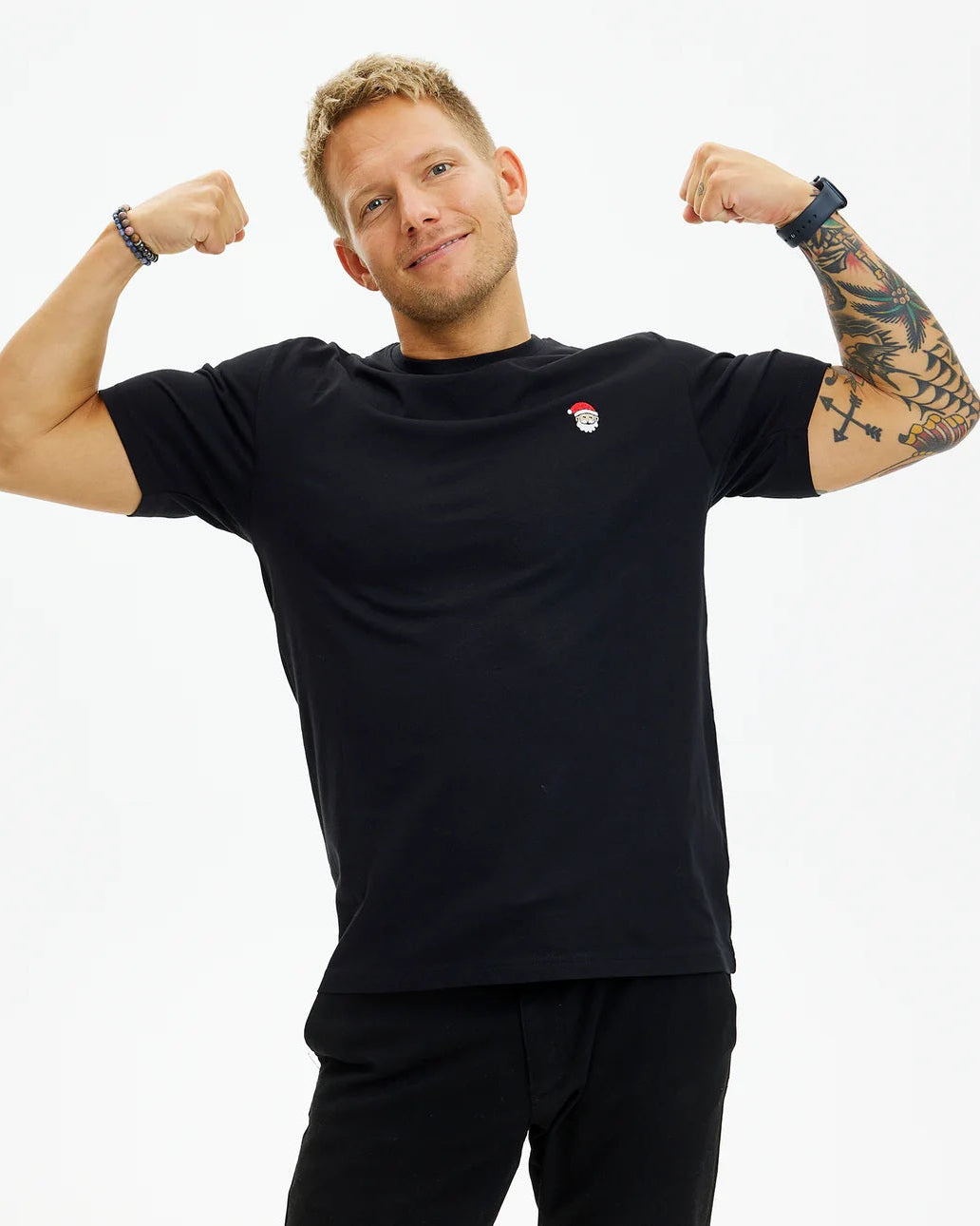 playera de Navidad para Hombre Negra Santa