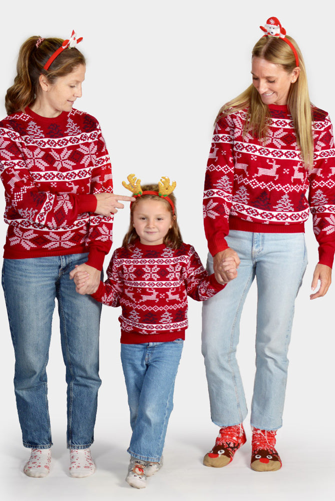 Suéter de Navidad Familia Rojo Clásico Estrellas Polares