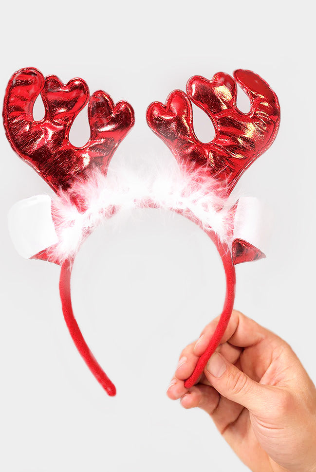 Diadema Navideña con Cuernos de Reno Rojos