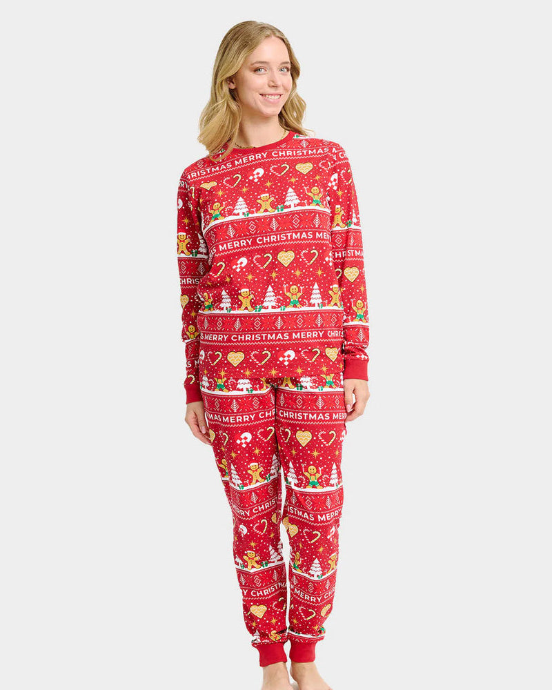 Gingercookies Pijama Navideña para Mujer Unisex Rojo