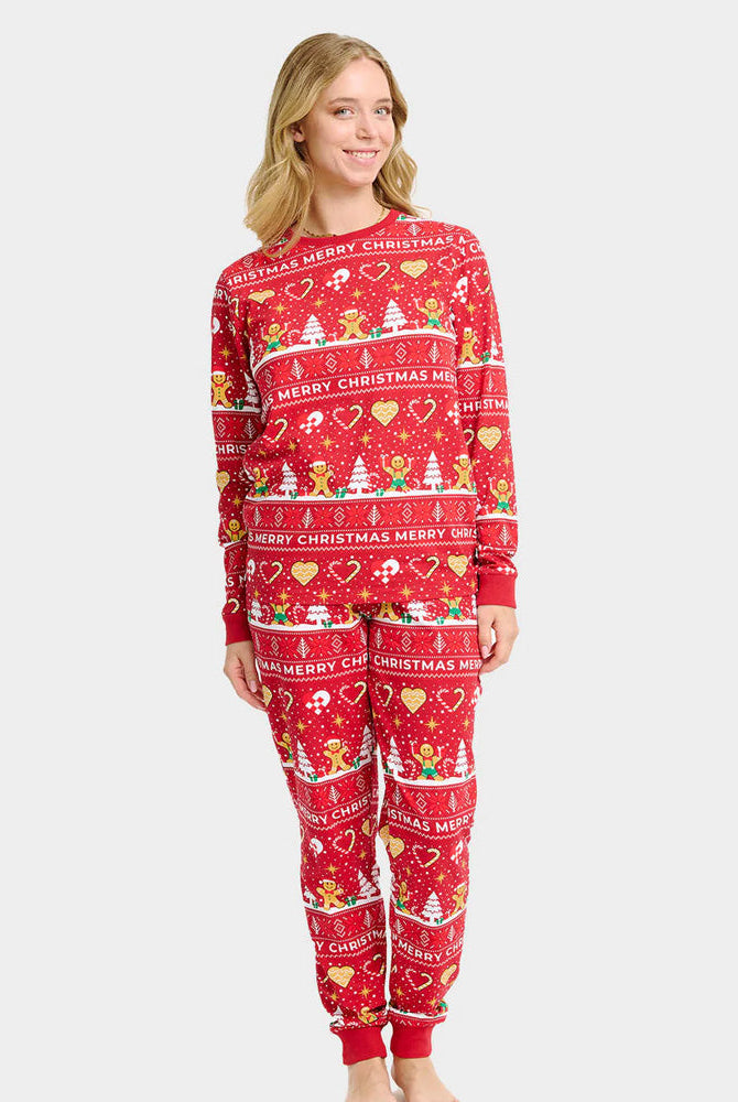 Gingercookies Pijama Navideña para Mujer Unisex Rojo