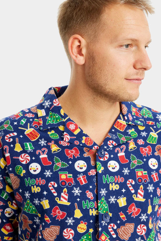 Hombre Pijama Navideña para Familia Azul con Motivos Navideños