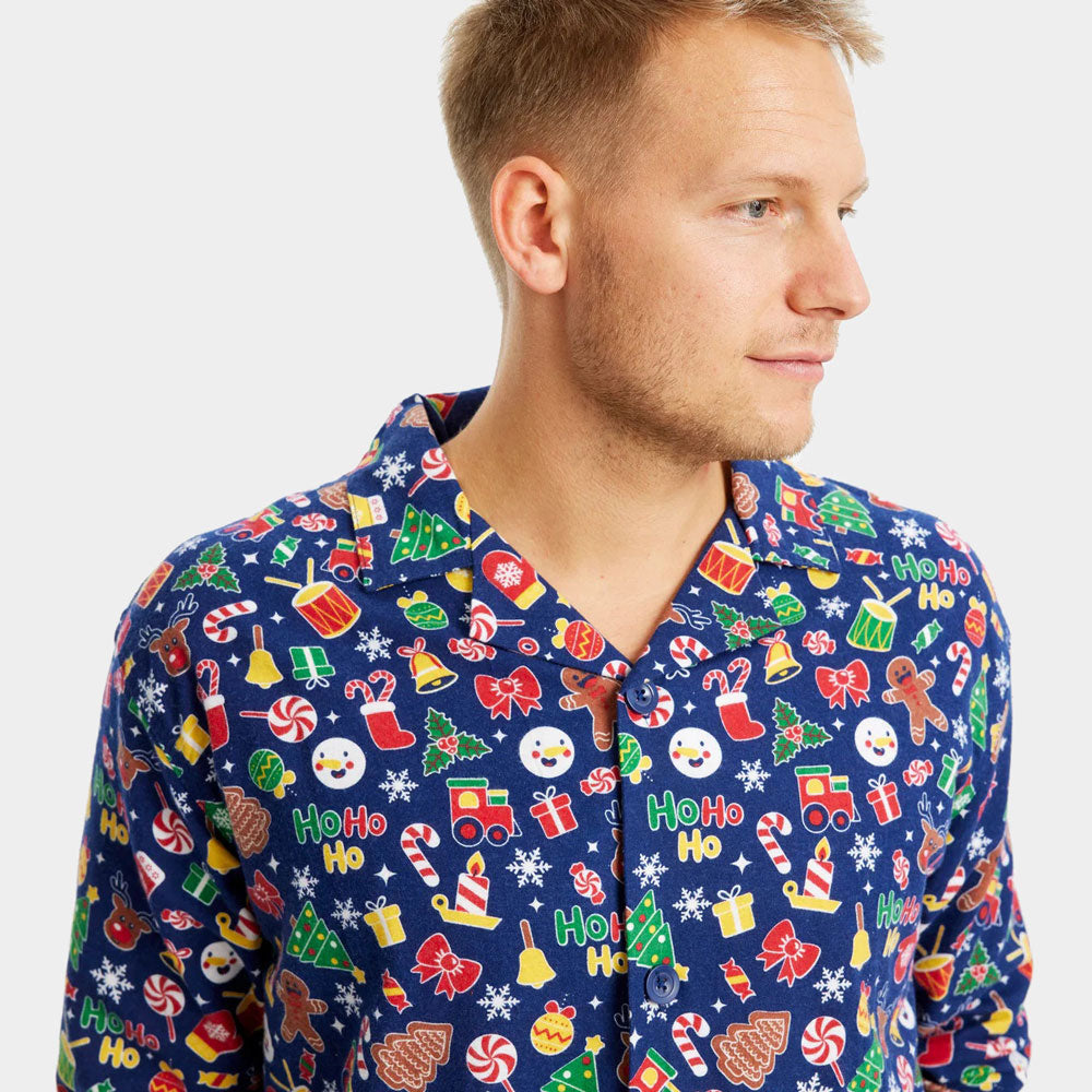 Hombre Pijama Navideña para Adultos Unisex Azul con Motivos Navideños
