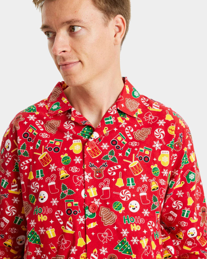 Hombre Pijama Navideña para Adultos Unisex Rojo con Motivos Navideños