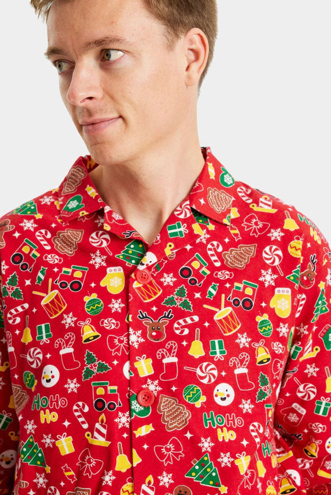 Hombre Pijama Navideña para Adultos Unisex Rojo con Motivos Navideños
