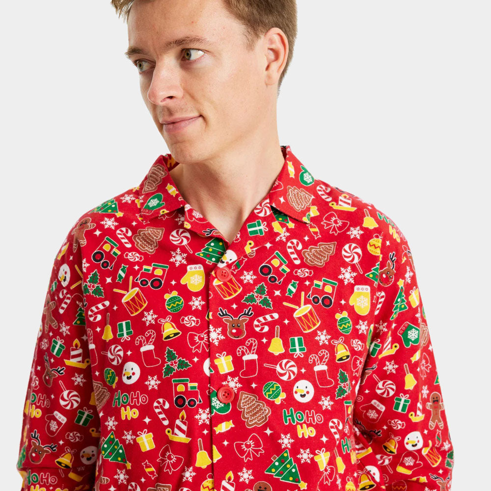 Hombre Pijama Navideña para Adultos Unisex Rojo con Motivos Navideños