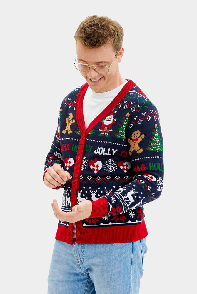 Suéter de Navidad Cárdigan Azul y Rojo Hombre