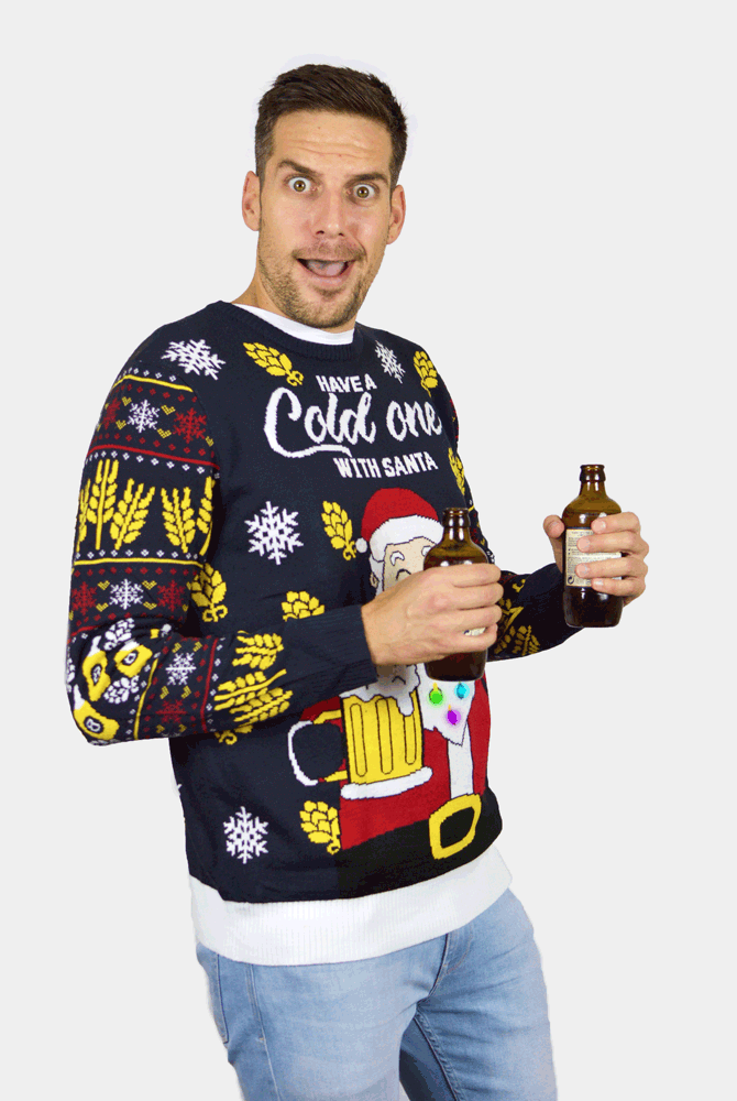 Hombre Suéter de Navidad con Luces LED Parejas Santa Cerveza Parejas