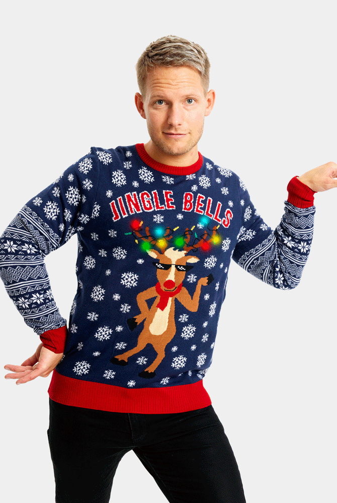 Hombre Suéter de Navidad con Luces LED Parejas Jingle Bells