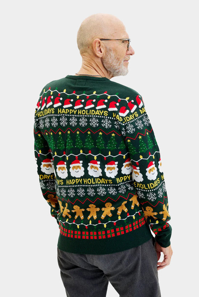 Hombre Suéter de Navidad Verde Happy Holidays