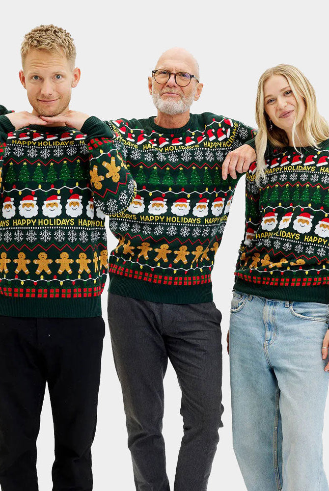 Suéter de Navidad para Mujer Verde Happy Holidays Hombres