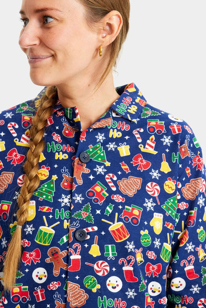Mujer Pijama Navideña para Adultos Unisex Azul con Motivos Navideños